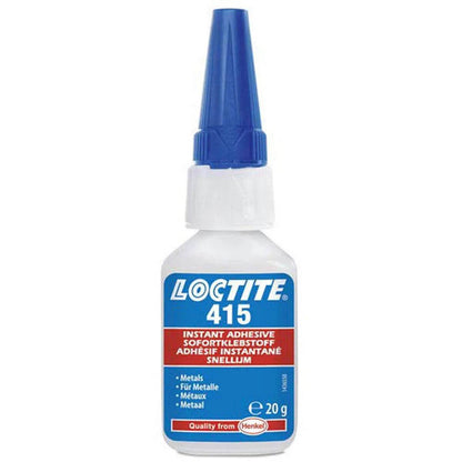 Loctite 415 instant adhesive in a 20g bottle, suitable for bonding metal surfaces quickly.