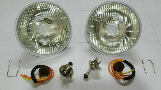 2 Lucas 700 Headlight 7" INCH 12V Conversion Lamp H4 Halogen Bulb 3 Pin Holder - StellerGear