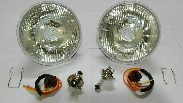 2 Lucas 700 Headlight 7" INCH 12V Conversion Lamp H4 Halogen Bulb 3 Pin Holder - StellerGear