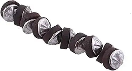 Round silver magnets with dark rubber bands on a flexible magnetic bar