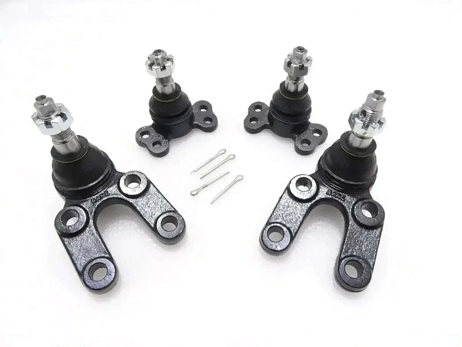 Suspension ball joint kit set with black rubber boots, metal arms, studs, and pins