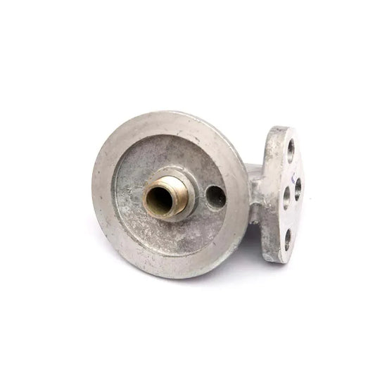 Oil filter spin-on adaptor for Mahindra tractor, made of aluminum for durability and easy installation