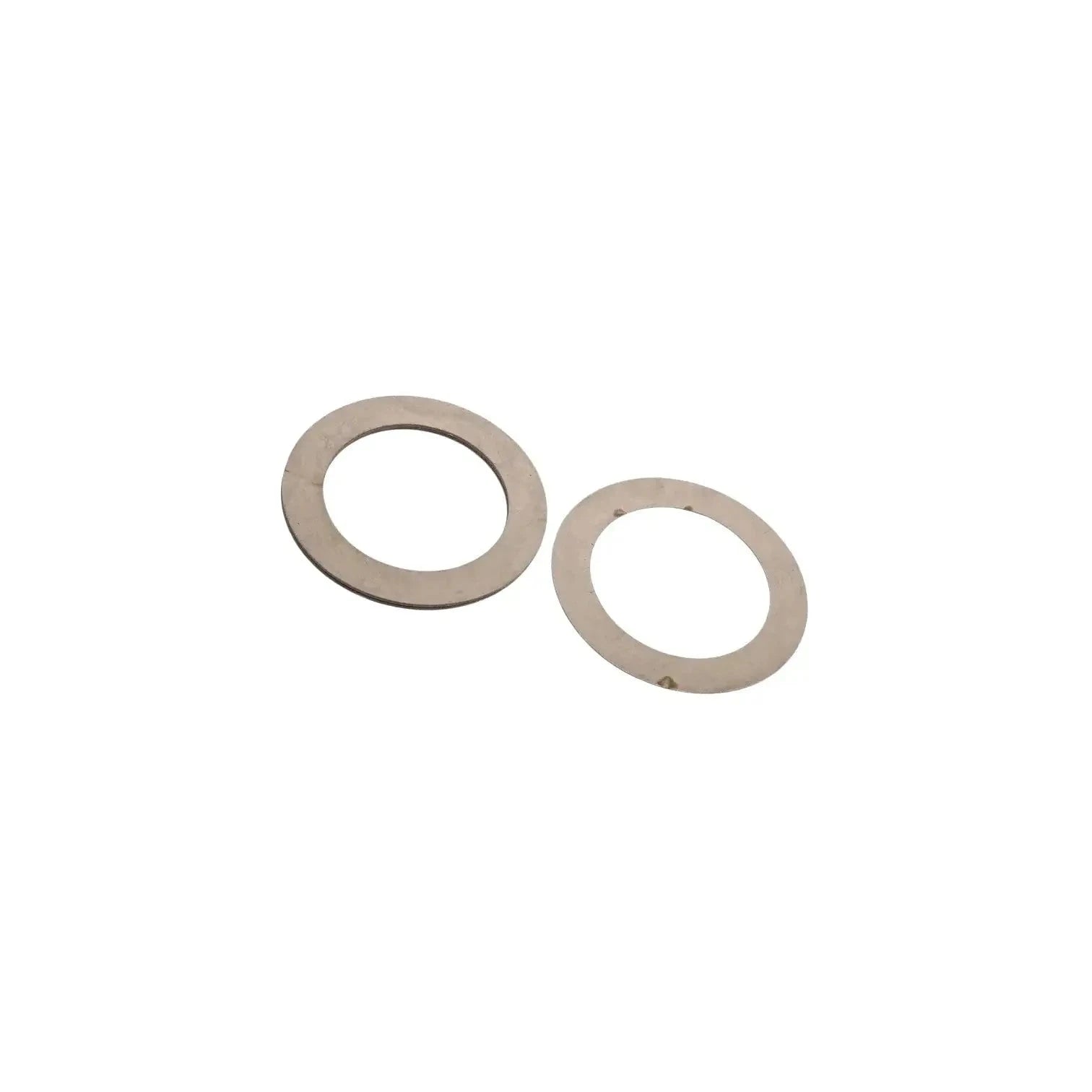 Bevel gear washer pair with two metal flat washers, one larger than the other