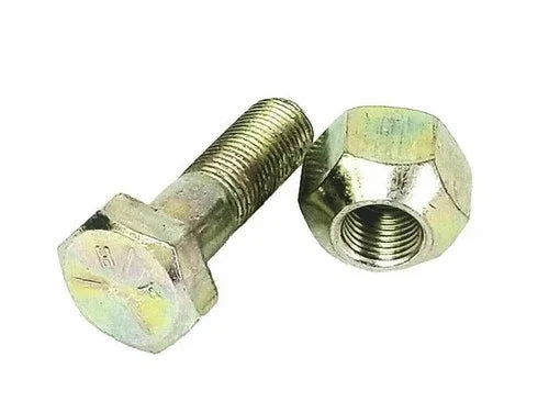 Tractor front wheel hub bolt with hex nut, zinc-plated steel hardware