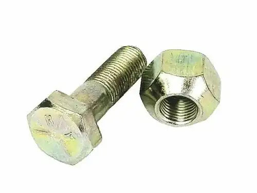Tractor front wheel hub bolt with hex nut, zinc-plated steel hardware
