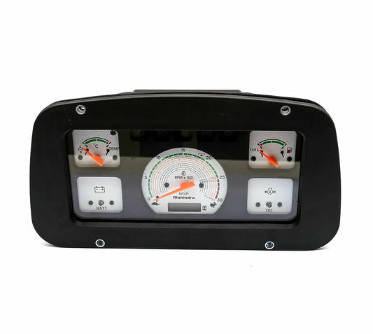 Mahindra tractor instrument cluster panel with fuel, battery, and oil level gauges for accurate monitoring