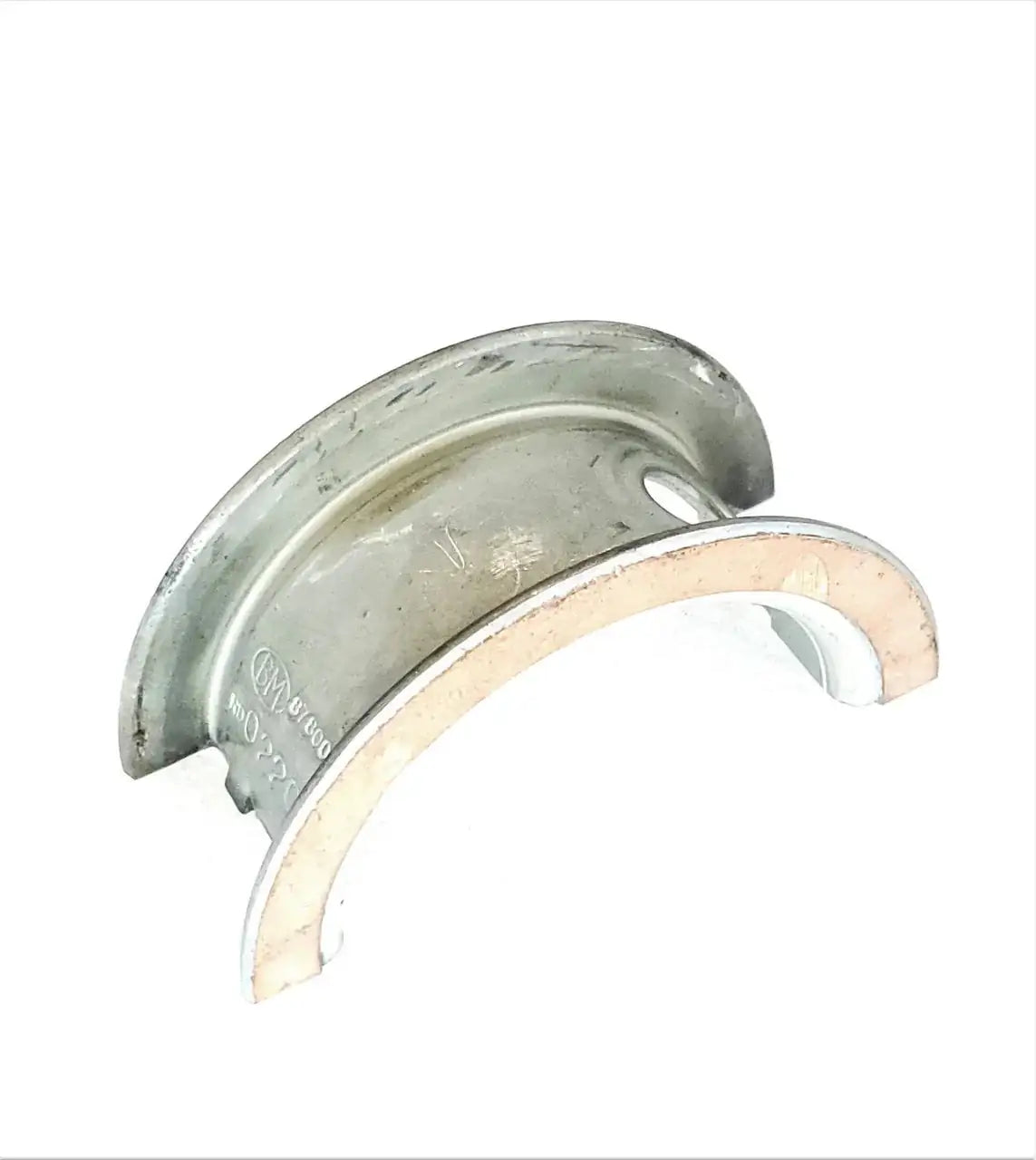 Crankshaft main bearing shell set, curved metal and white backing