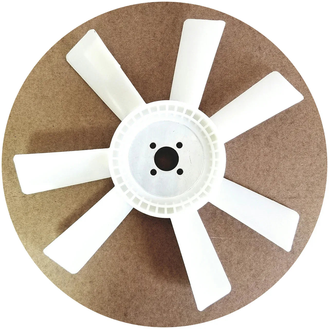 Tractor fan blade with 7 white wings and central hub with mounting holes