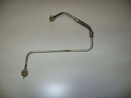 Fuel overflow pipe with hose fittings, metal tubing and curved ends for tractor