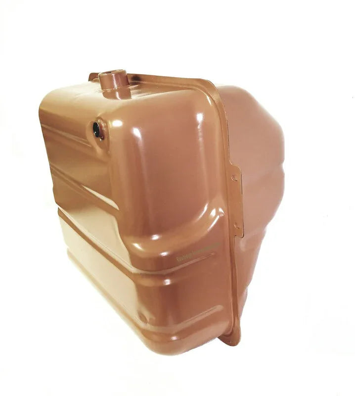Brown metal fuel tank assembly with top cap and side mounting brackets