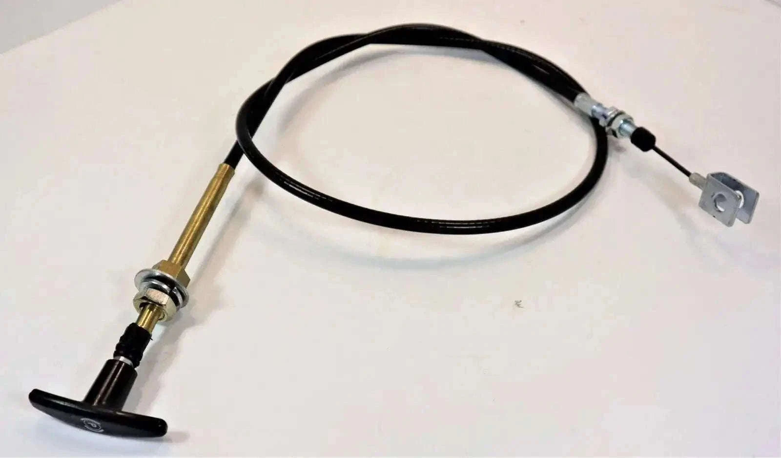 Mahindra tractor hand brake cable with black hose and metal fittings