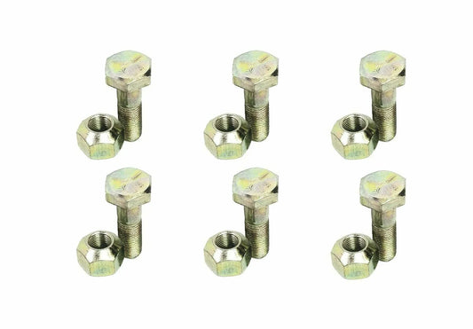 Set of six Mahindra tractor front wheel hub bolts and nuts, steel construction for secure wheel attachment