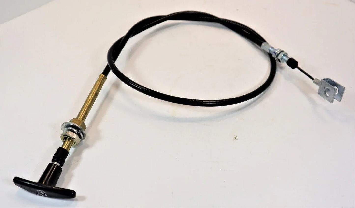 Tractor hand brake cable with black hose and metal fittings, including lever end