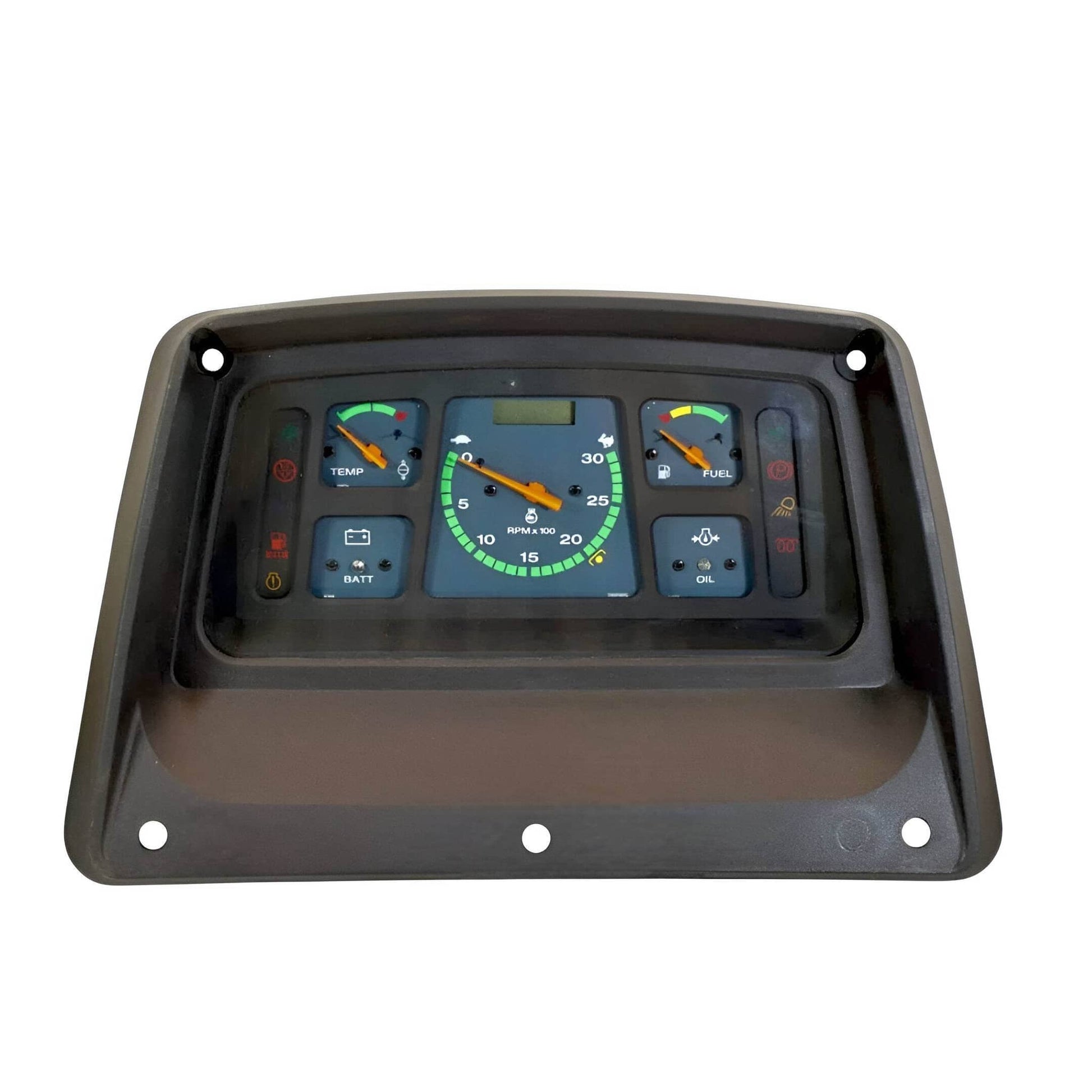 Mahindra tractor instrument panel with gauge indicators for temperature and battery level