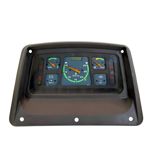 Mahindra tractor instrument panel with gauge indicators for temperature and battery level