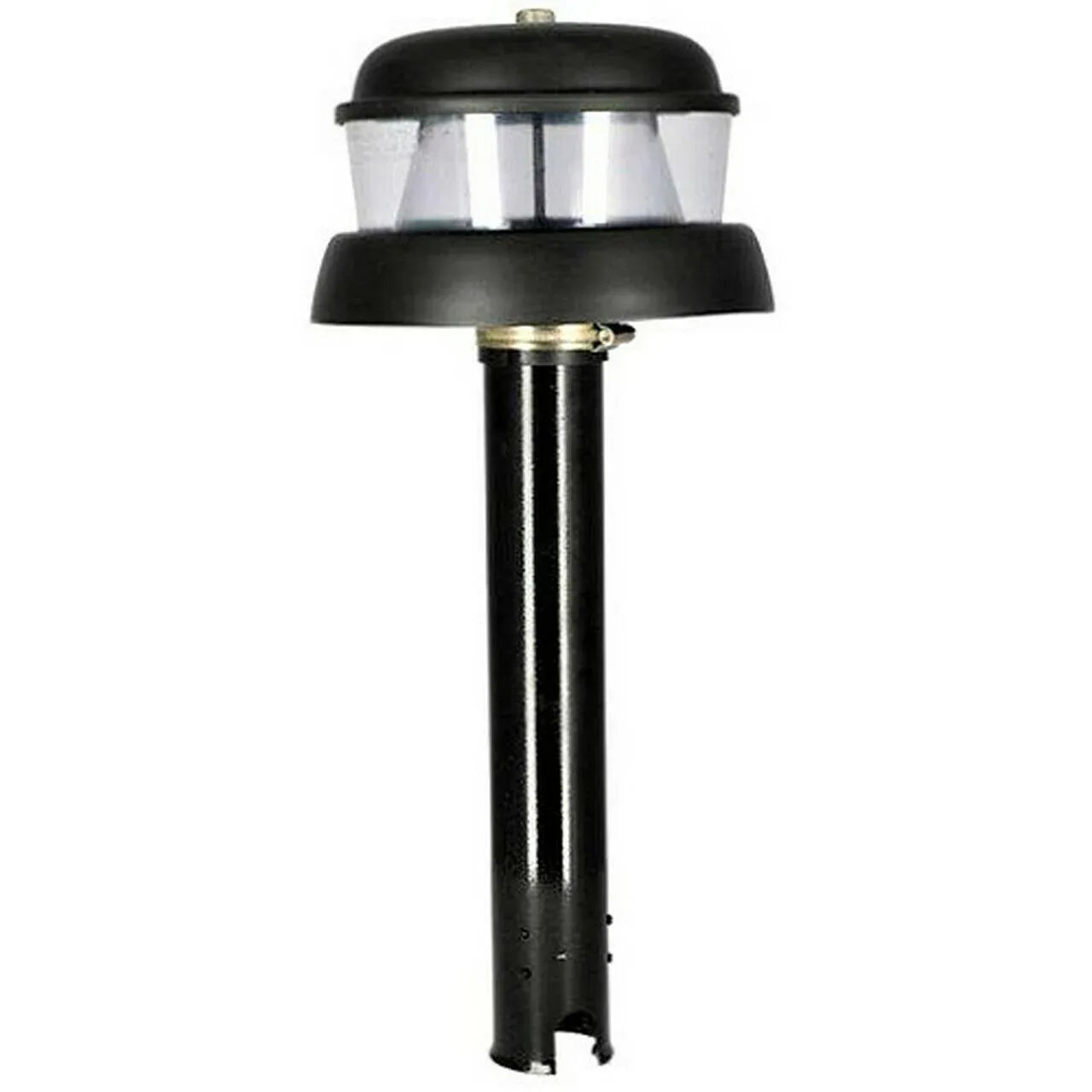 Air pre-cleaner with long pipe and black top cap, metal mounting fitting