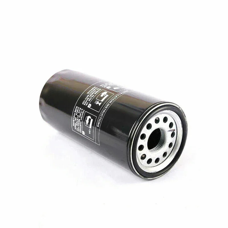 Tractor oil filter assembly, black cylindrical canister with perforated end cap