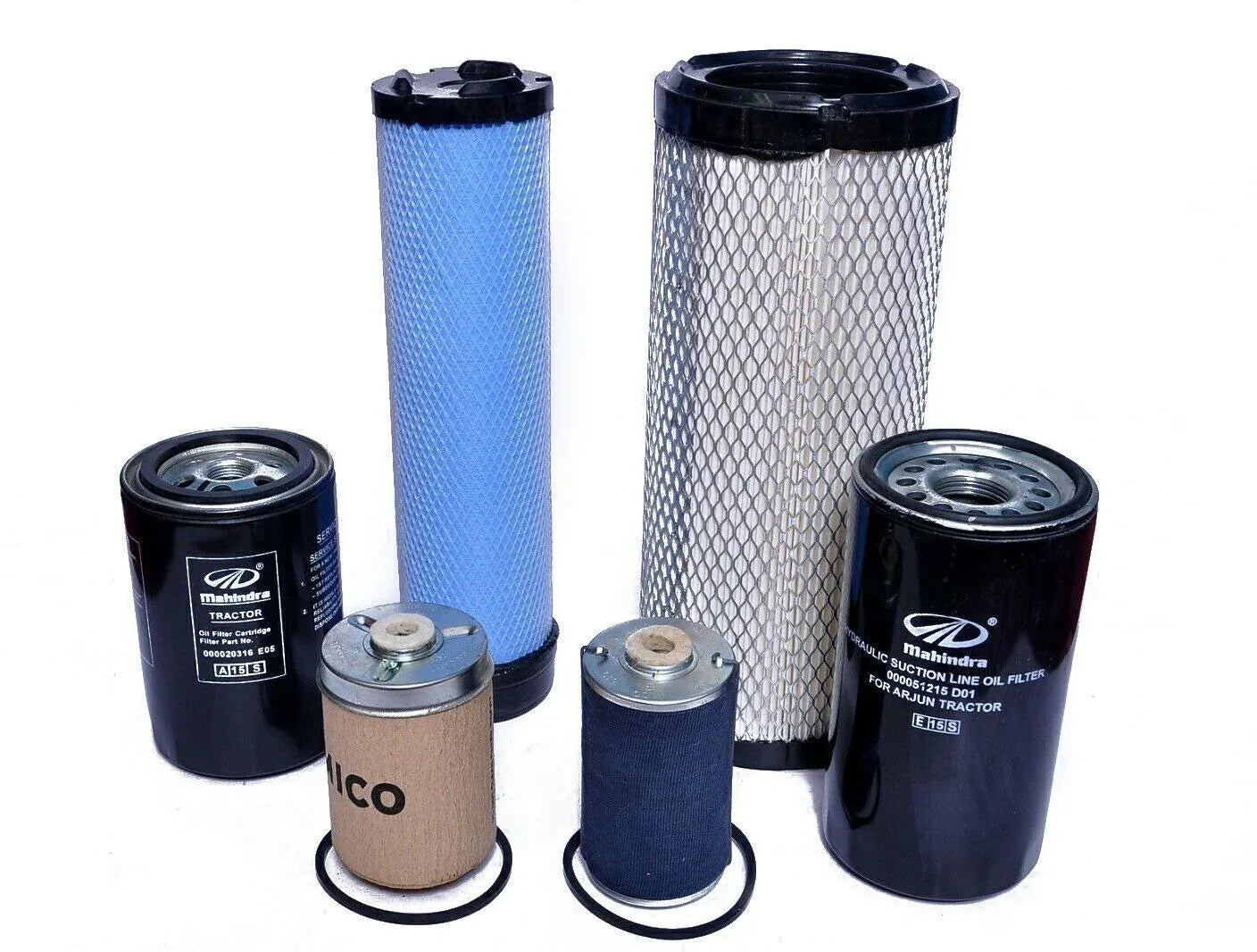 Mahindra tractor filters set, including oil, fuel, and air filters for efficient engine performance