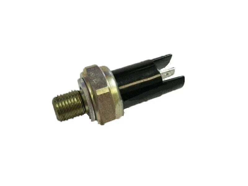 Oil pressure switch with threaded metal body and black electrical insulator