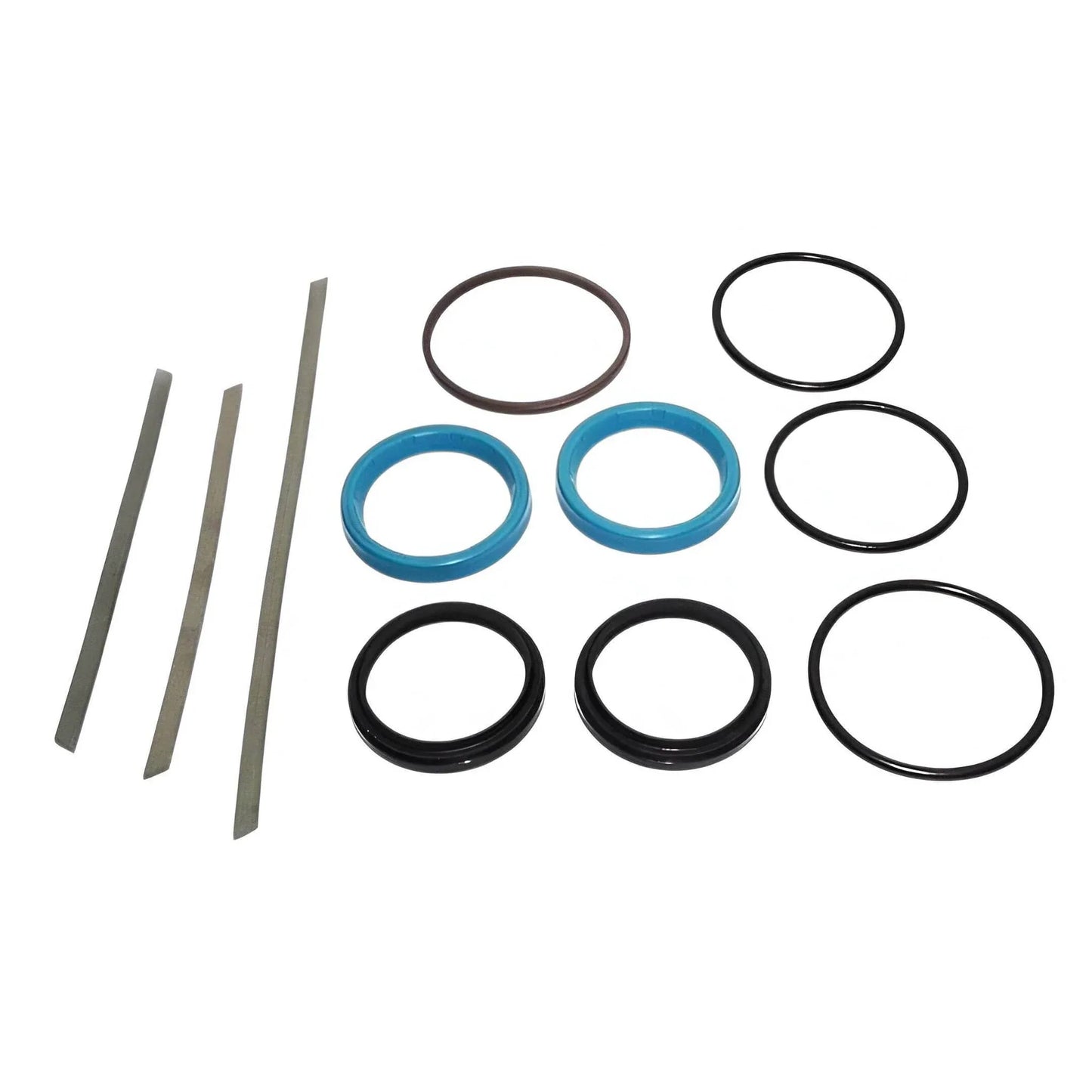 Mahindra tractor steering seal kit featuring various rubber seals and retaining strips for hydraulic systems