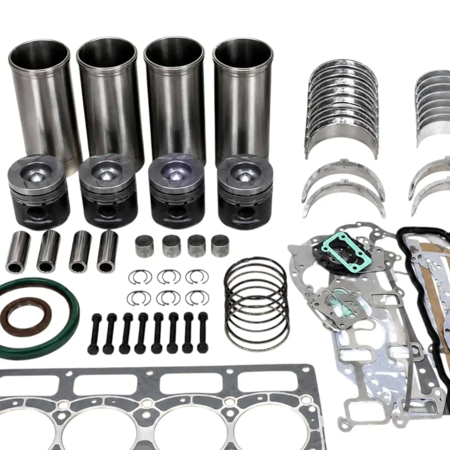 Engine overhaul kit for Massey Ferguson model, includes pistons, cylinders, gaskets, and bearings