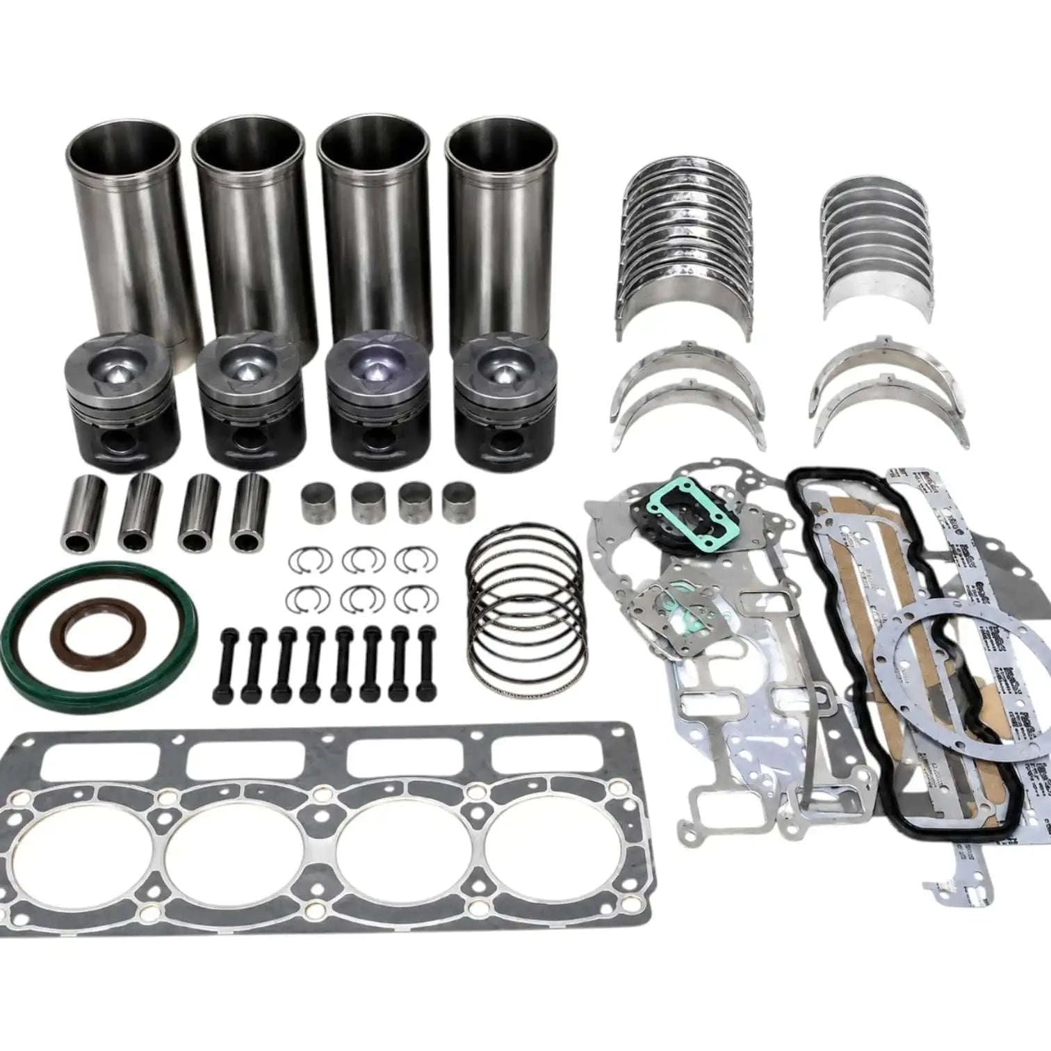 Massey Ferguson model engine overhaul kit with pistons, cylinders, gaskets, and necessary components