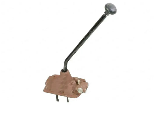 Transmission top shifter assembly with linkage rod, round knob, and brown mounting base