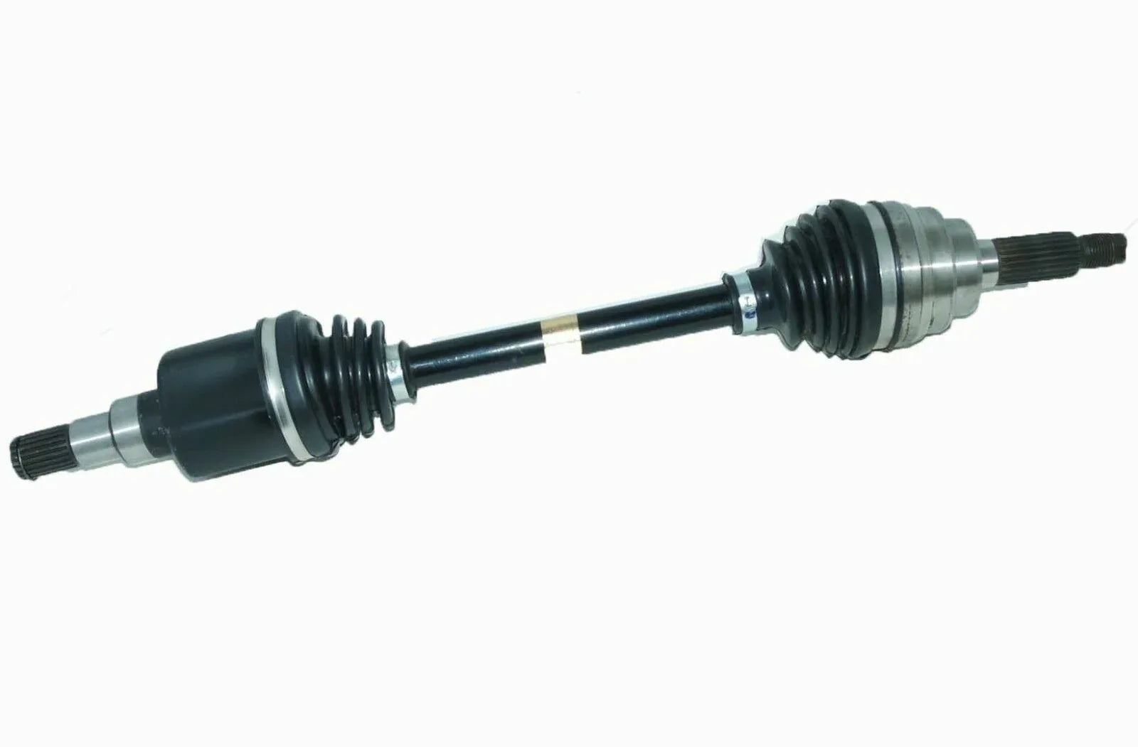 Left side drive shaft assembly with splined ends and rubber boots