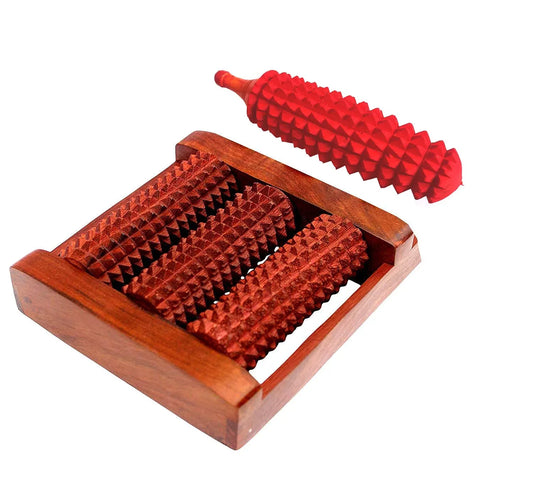 3 Revolving Wheel Single Foot Roller made of wood and silicone for effective massage with roller