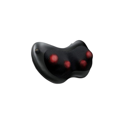 Black shiatsu massage cushion with mesh pad and red glowing nodes