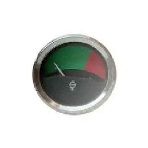 Electronic temperature gauge with circular dial, green-to-red scale, silver bezel