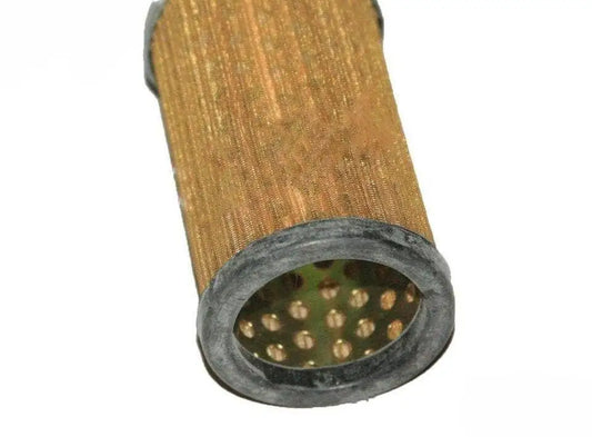 Hydraulic lift filter element with cylindrical mesh body and rounded end cap