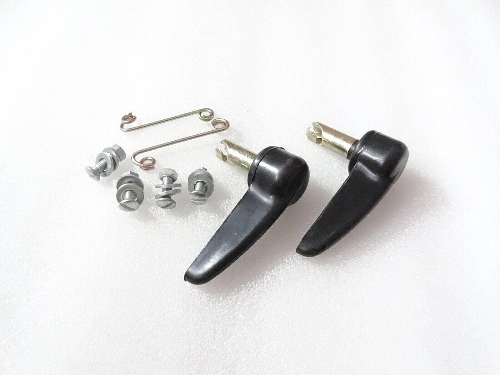 Massey Ferguson 135 bonnet catch kit with two black handles, bolts, and clips for secure bonnet closure