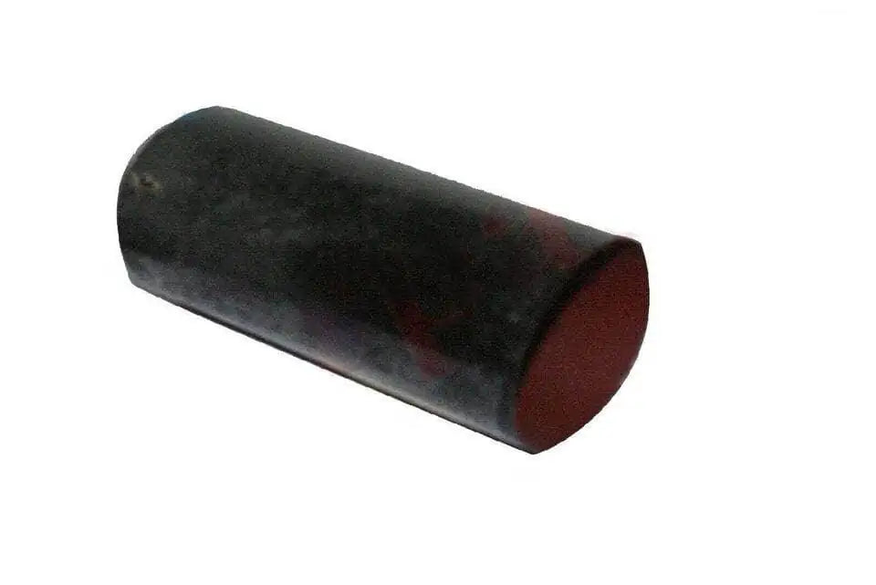 Cylindrical oil filter glass housing, dark metal with red inner end