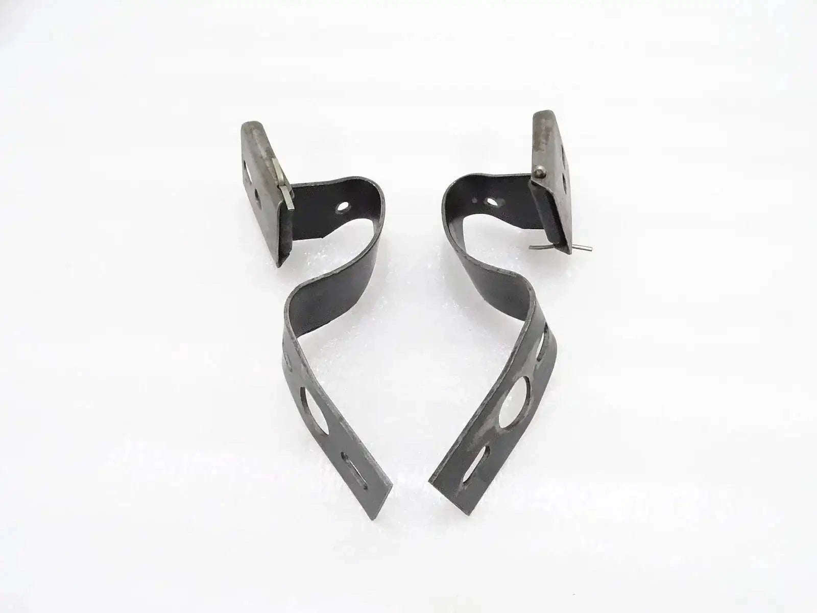 Metal bonnet hinge bracket set with two curved mounting brackets