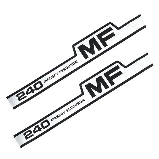 Tractor bonnet side decal sticker set: MF logo and '240' with Massey Ferguson text