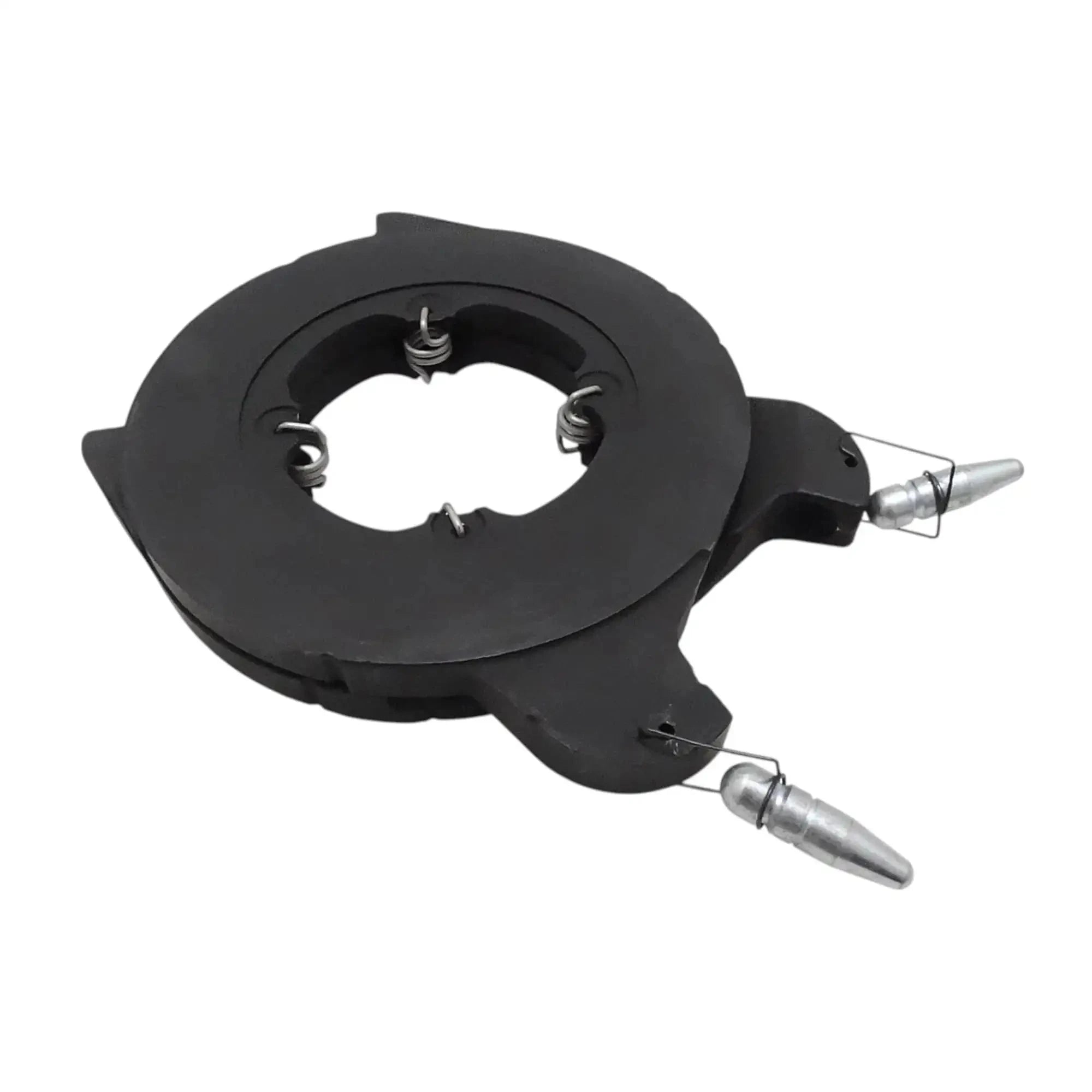 Black brake actuating assembly with two release pins, central hole, and springs