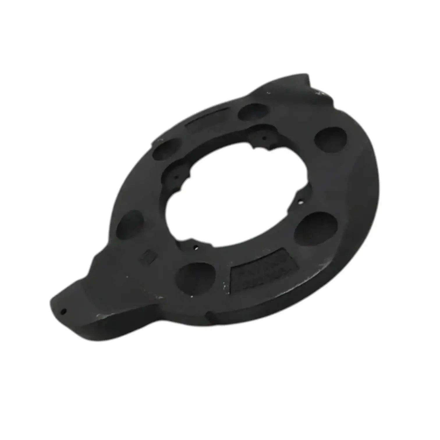 Brake actuating plate, black steel with multiple holes and large center window