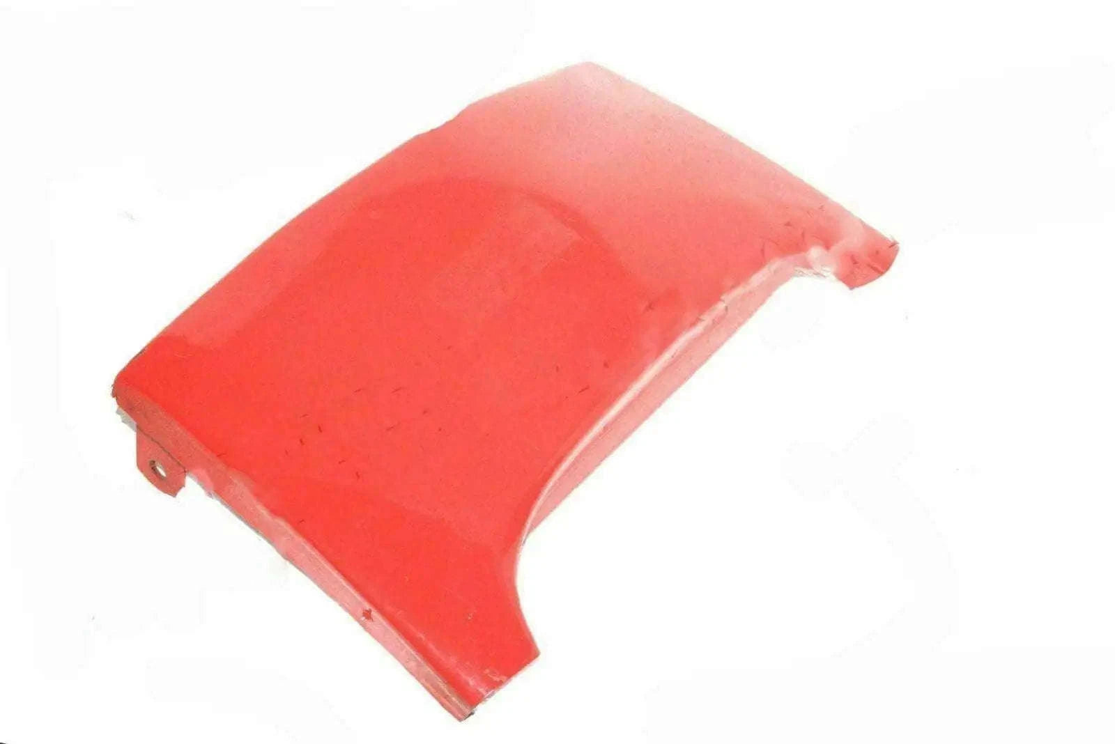Red tractor front lower panel with curved shape and bolt holes