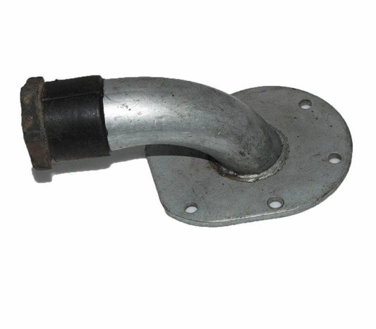 Engine oil filler pipe with steel flange and black rubber connector