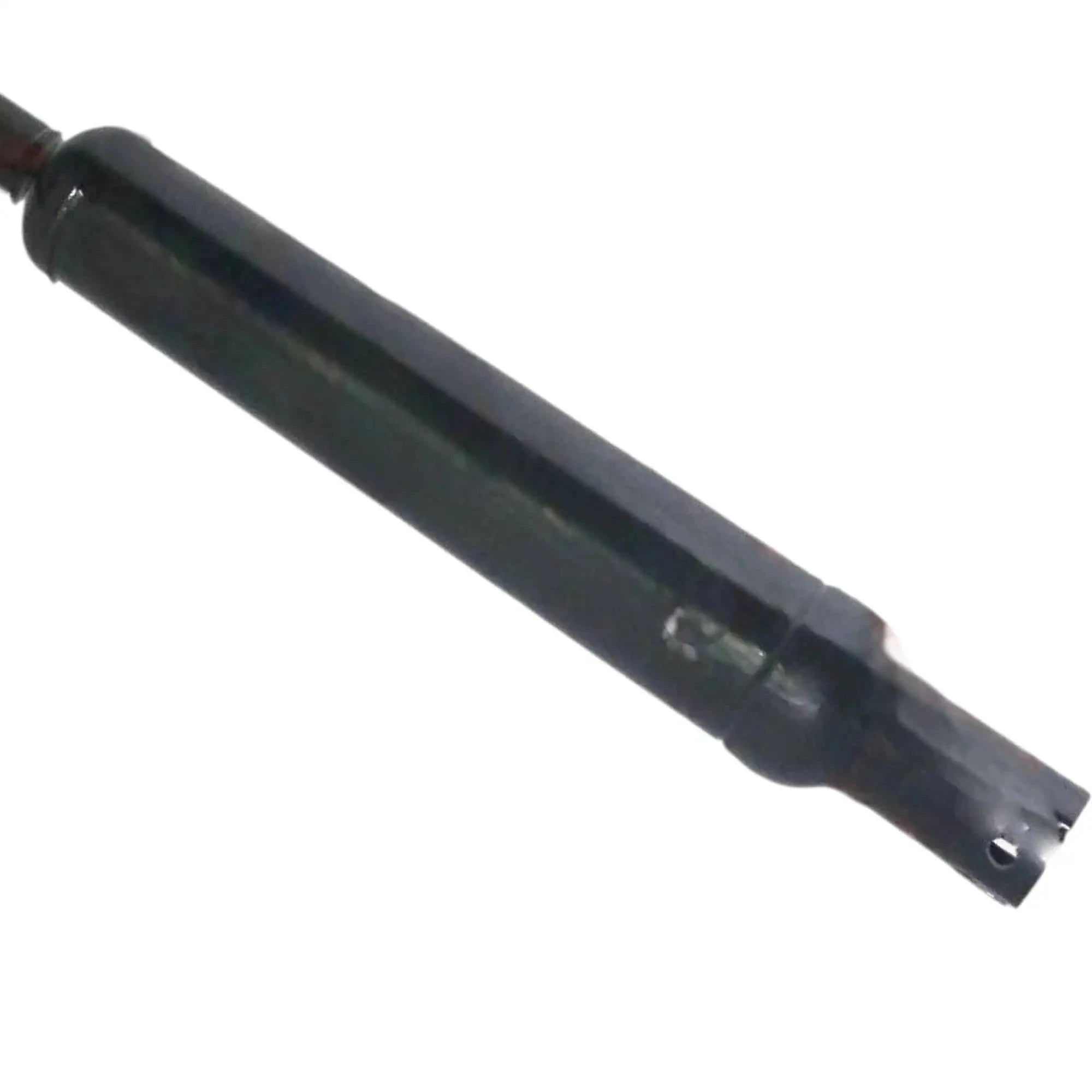 Exhaust silencer muffler end cap with outlet tip and mounting slot, black