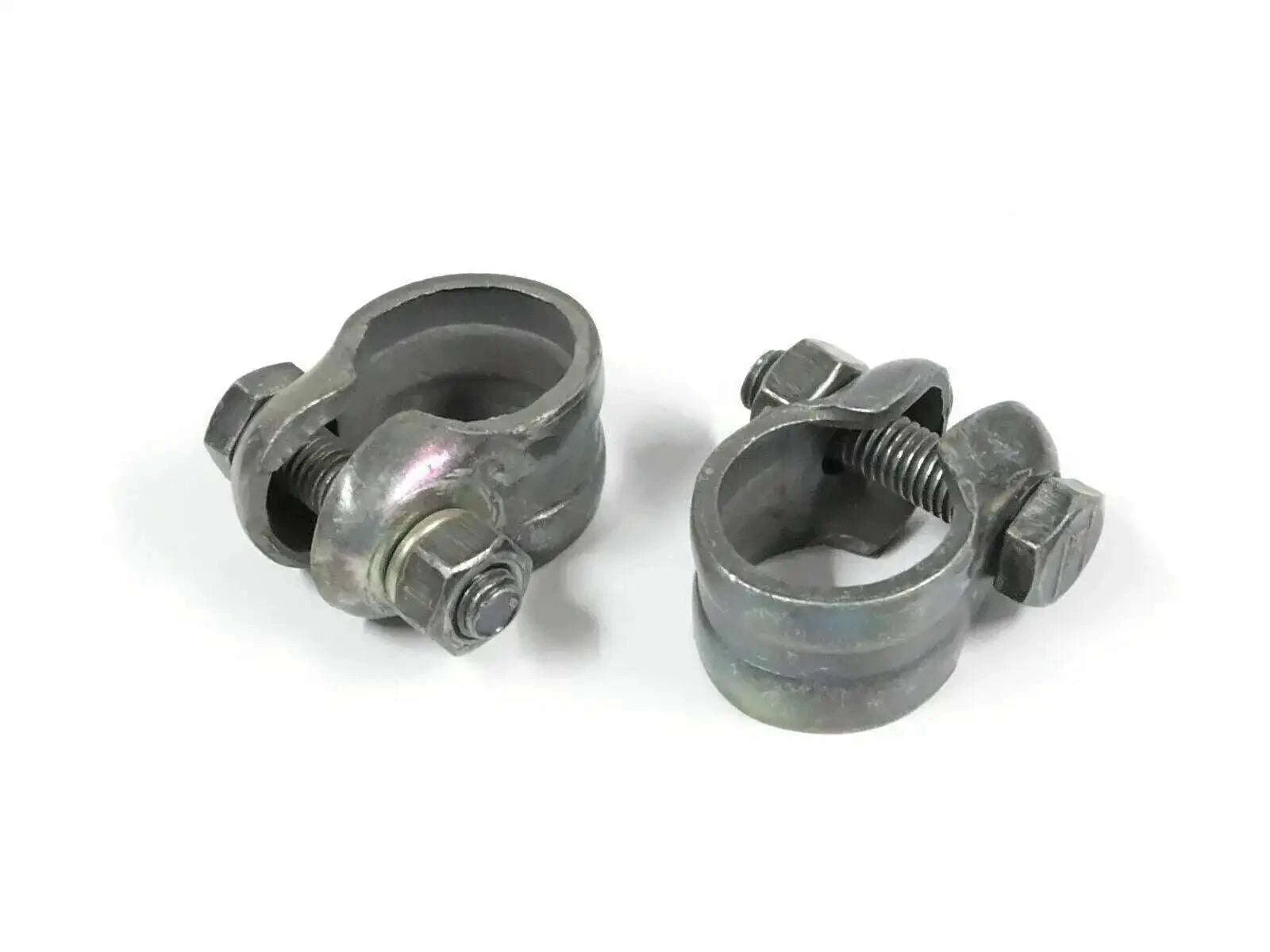 Grey metal drag link clamp with U-bolt and threaded stud