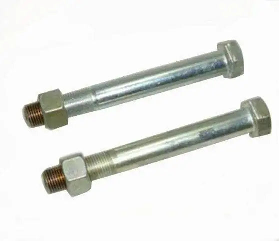 Set of two front axle bolts with hex heads and threaded ends, steel