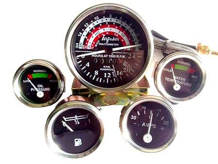 Massey Ferguson gauge set featuring a tachometer and essential engine monitoring gauges