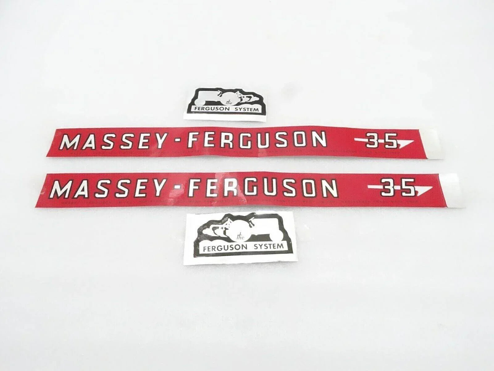 Massey Ferguson MF35 decal set, vinyl, includes two red and white decals for tractor customization