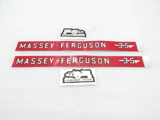 Massey Ferguson MF35 decal set, vinyl, includes two red and white decals for tractor customization