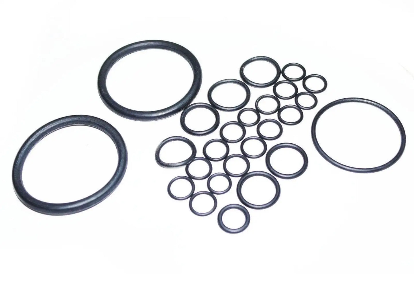 Hydraulic lift O-ring kit with multiple black rubber O-rings in mixed sizes