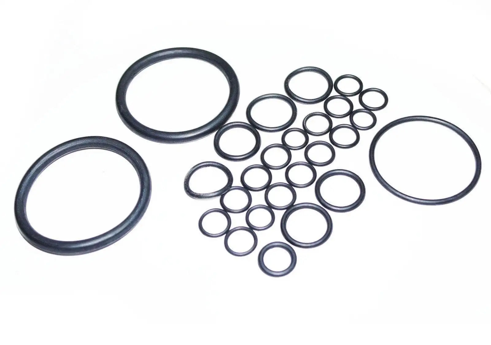 Hydraulic lift O-ring kit with multiple black rubber O-rings in mixed sizes