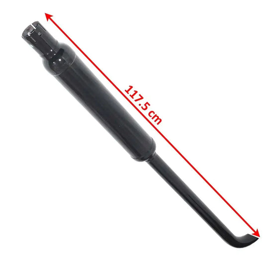 Exhaust silencer muffler pipe with curved outlet and mounting bracket end, black