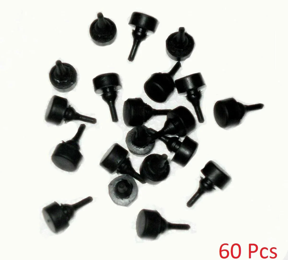 Rubber bumper pad set, 60 black rubber caps with mounting stems